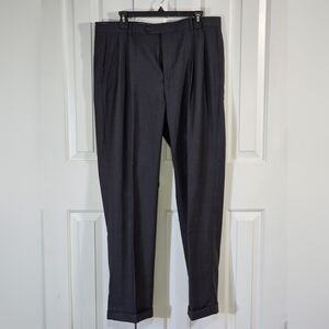 Daniel Cremieux Dress Pants Slacks 36x32 Dark Grey Pleated Cuffed Legs
